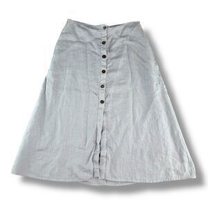 Olivaceous Women's Soft Blue Midi Button Up Linen Skirt Boho Cottage Core Sz S